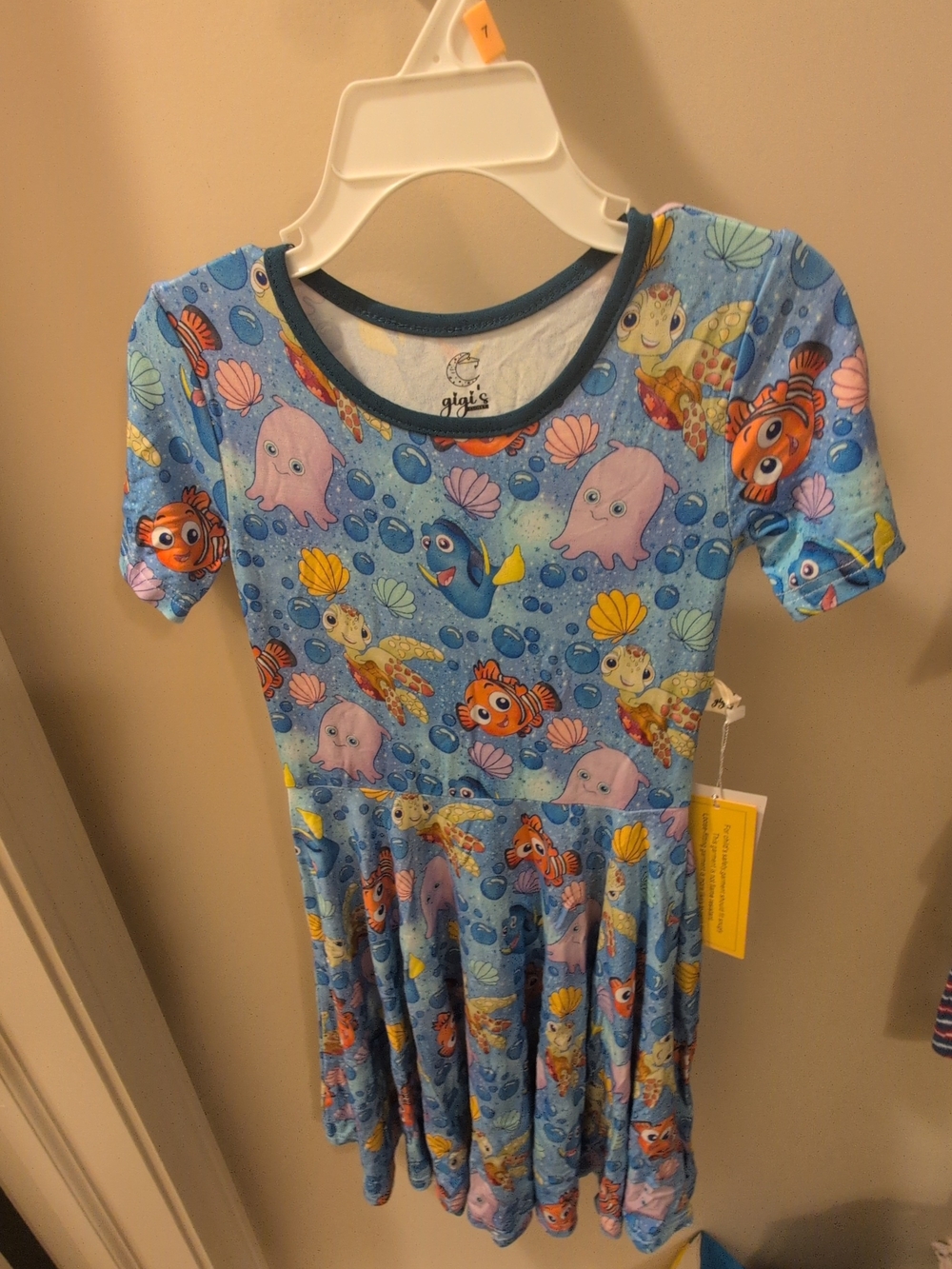 NWT Gigi's Closet 7/8 Blue Clownfish And Friends Bamboo Skater Dress